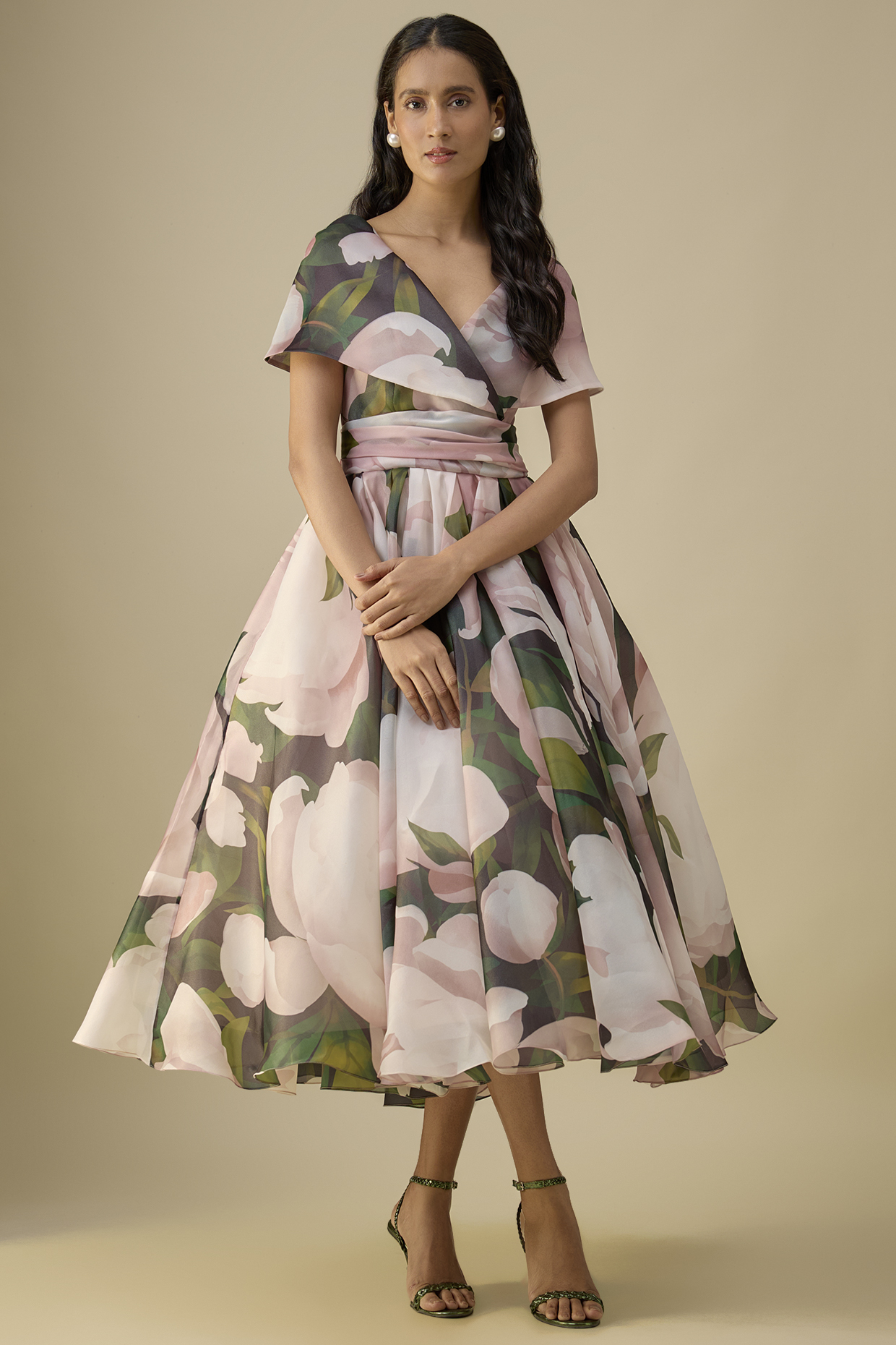 Black Organza Midi Party Wear Dress by Gauri And Nainika at Pernia's Pop Up Shop