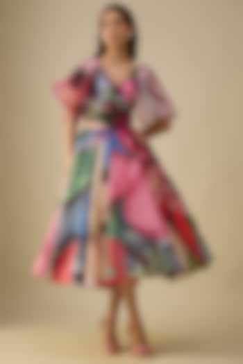 Multi-Colored Organza Midi Party Wear Dress by Gauri And Nainika at Pernia's Pop Up Shop