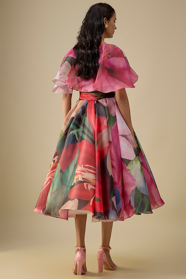 Multi-Colored Organza Midi Party Wear Dress by Gauri And Nainika at Pernia's Pop Up Shop