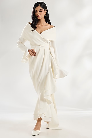 Ivory Micro Wrap Dress by Gauri And Nainika