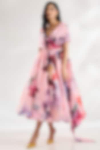 Pink Organza Wrap Party Wear Dress by Gauri And Nainika at Pernia's Pop Up Shop