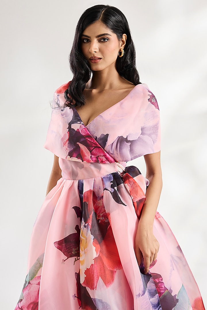 Pink Organza Wrap Party Wear Dress by Gauri And Nainika at Pernia's Pop Up Shop