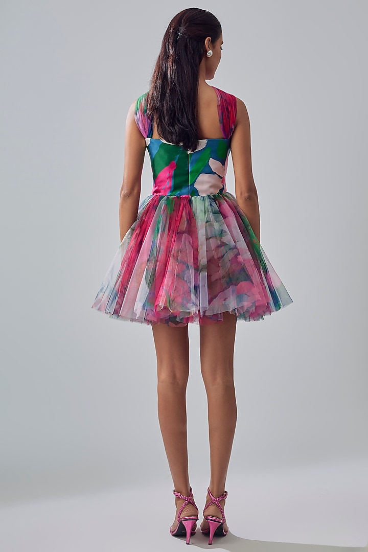 Multi-Colored Tulle & Mikado Mini Party Wear Dress by Gauri and Nainika at Pernia's Pop Up Shop
