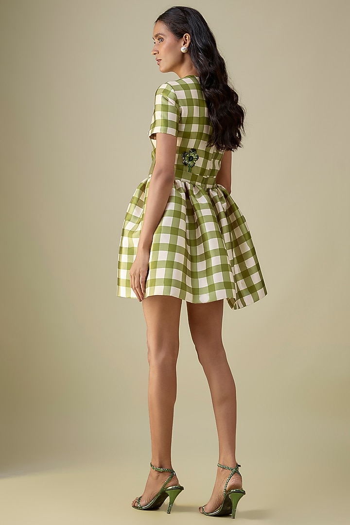 Green Mikado Hand Embroidered Party Wear Dress by Gauri And Nainika at Pernia's Pop Up Shop