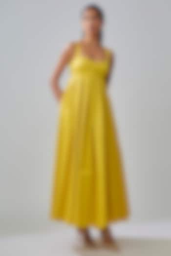 Yellow Heavy Cotton Maxi Party Wear Dress by Gauri and Nainika at Pernia's Pop Up Shop