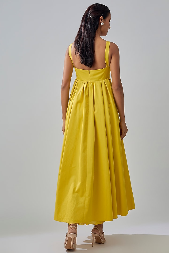 Yellow Heavy Cotton Maxi Party Wear Dress by Gauri and Nainika at Pernia's Pop Up Shop