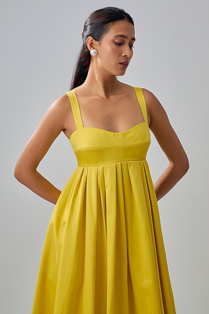 Yellow Heavy Cotton Maxi Party Wear Dress by Gauri and Nainika at Pernia's Pop Up Shop