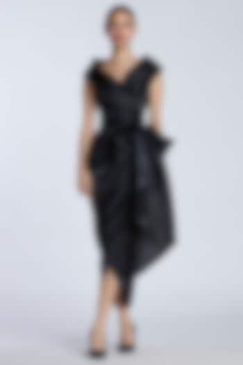 Black Organza Draped Midi Cocktail Dress by Gauri and Nainika at Pernia's Pop Up Shop