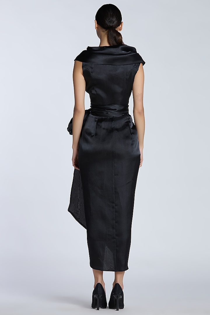 Black Organza Draped Midi Party Wear Dress by Gauri and Nainika at Pernia's Pop Up Shop