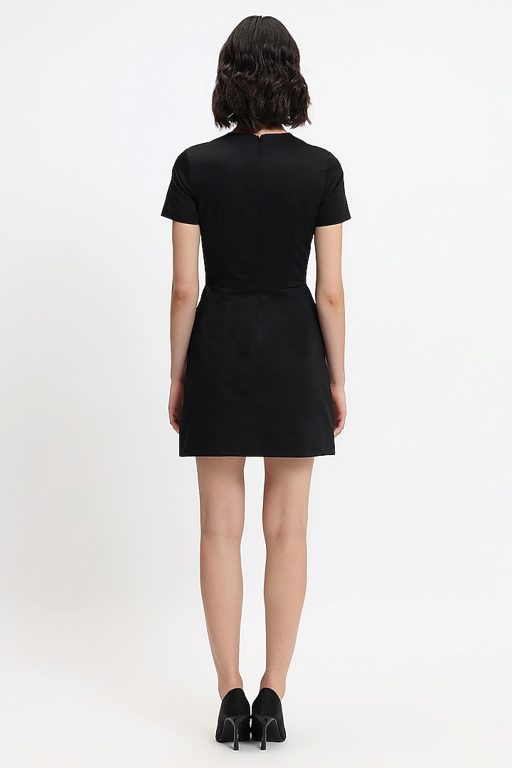 Black Cotton Botanical Embroidered Mini Party Wear Dress by Gauri and Nainika at Pernia's Pop Up Shop