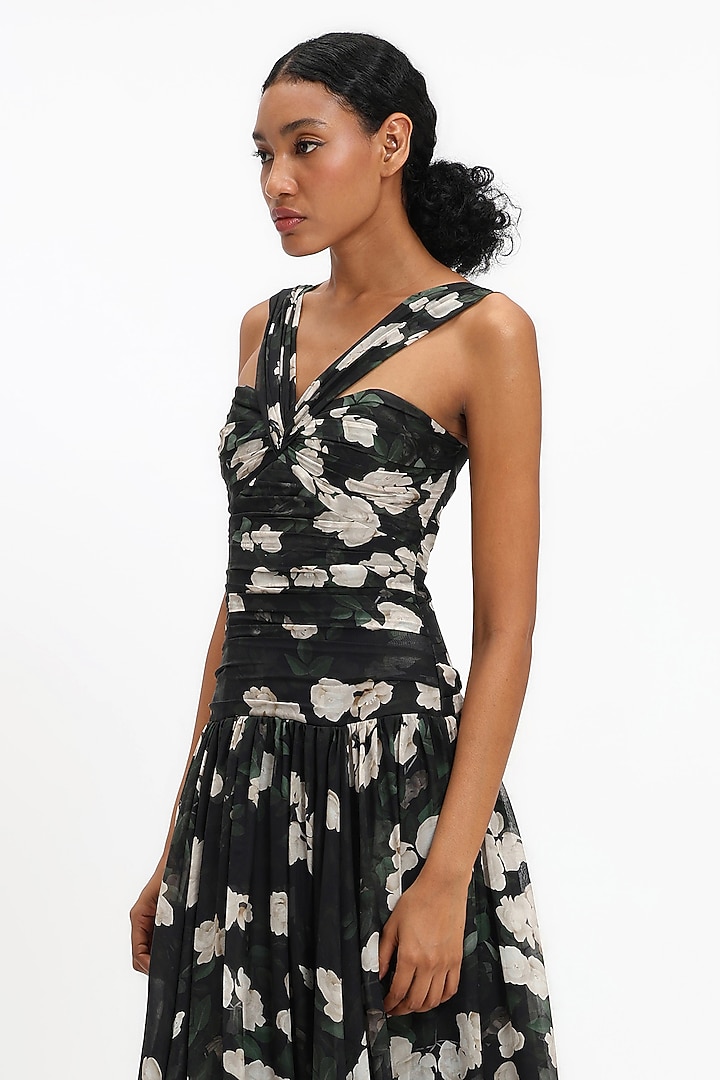 Black & White Pure Chiffon Printed Midi Party Wear Dress by Gauri and Nainika at Pernia's Pop Up Shop