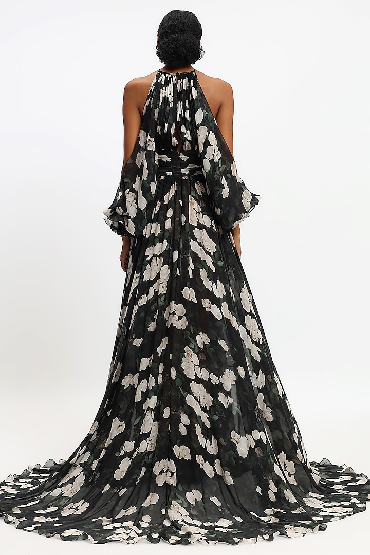 Black & White Pure Chiffon Printed Bridal Gown by Gauri and Nainika at Pernia's Pop Up Shop