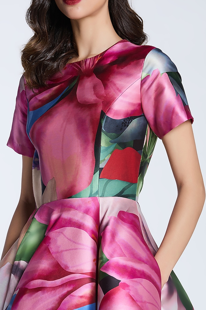 Red & Purple Mikado Printed Midi Party Wear Dress by Gauri and Nainika at Pernia's Pop Up Shop