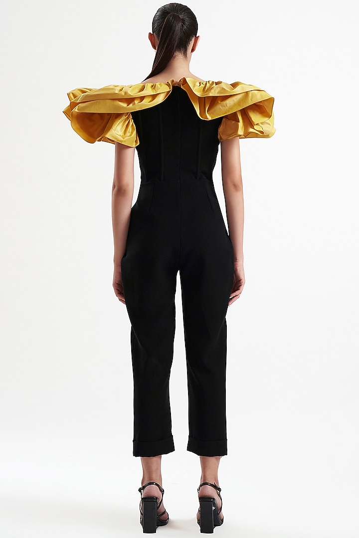 Black Micro & Taffeta Jumpsuit by Gauri And Nainika at Pernia's Pop Up Shop