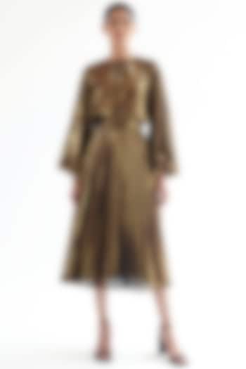 Gold Lame Midi Party Wear Dress by Gauri And Nainika at Pernia's Pop Up Shop