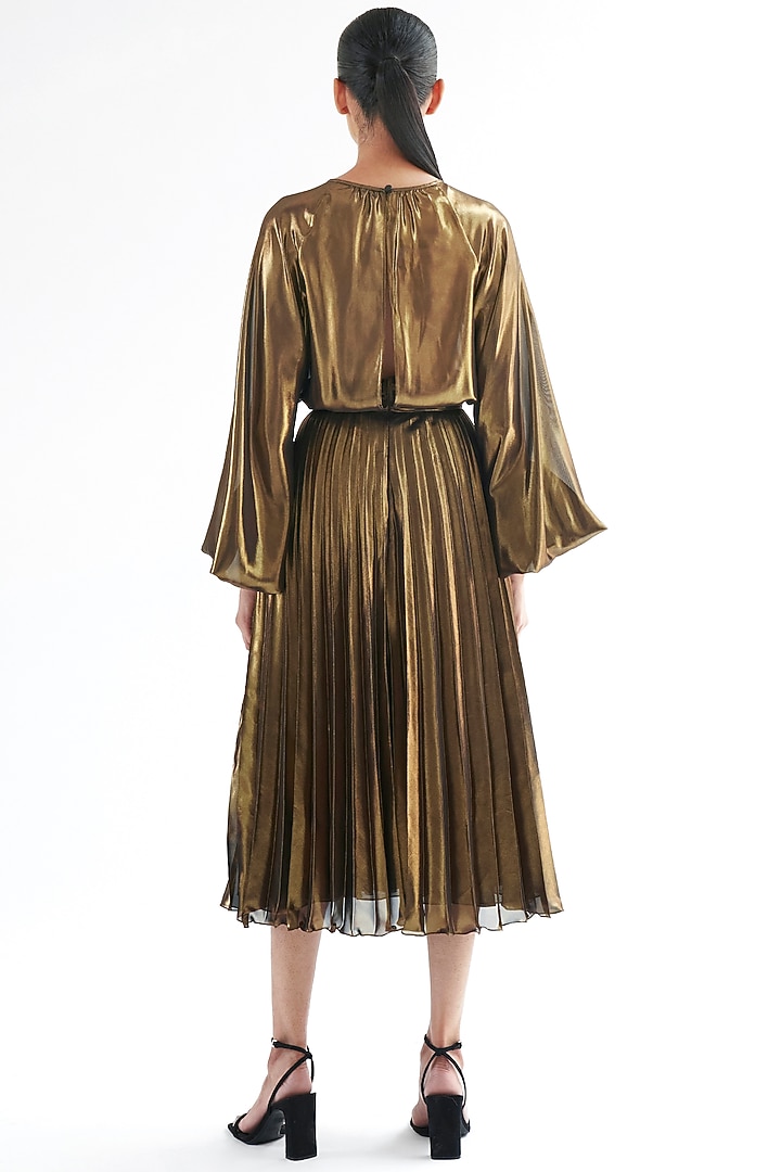 Gold Lame Midi Party Wear Dress by Gauri And Nainika at Pernia's Pop Up Shop