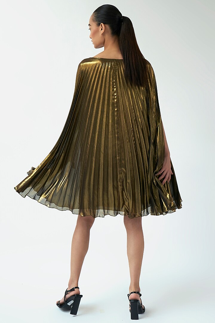 Gold Lame Mini Plisse Party Wear Dress by Gauri And Nainika at Pernia's Pop Up Shop