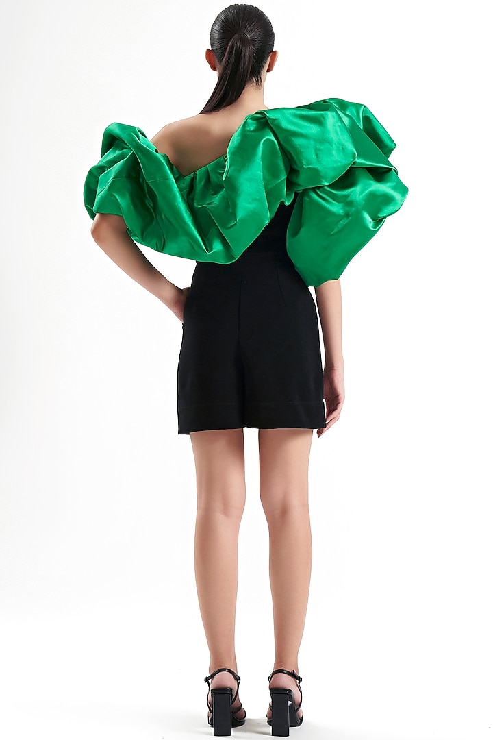 Black & Green Duchess Satin Romper by Gauri And Nainika at Pernia's Pop Up Shop