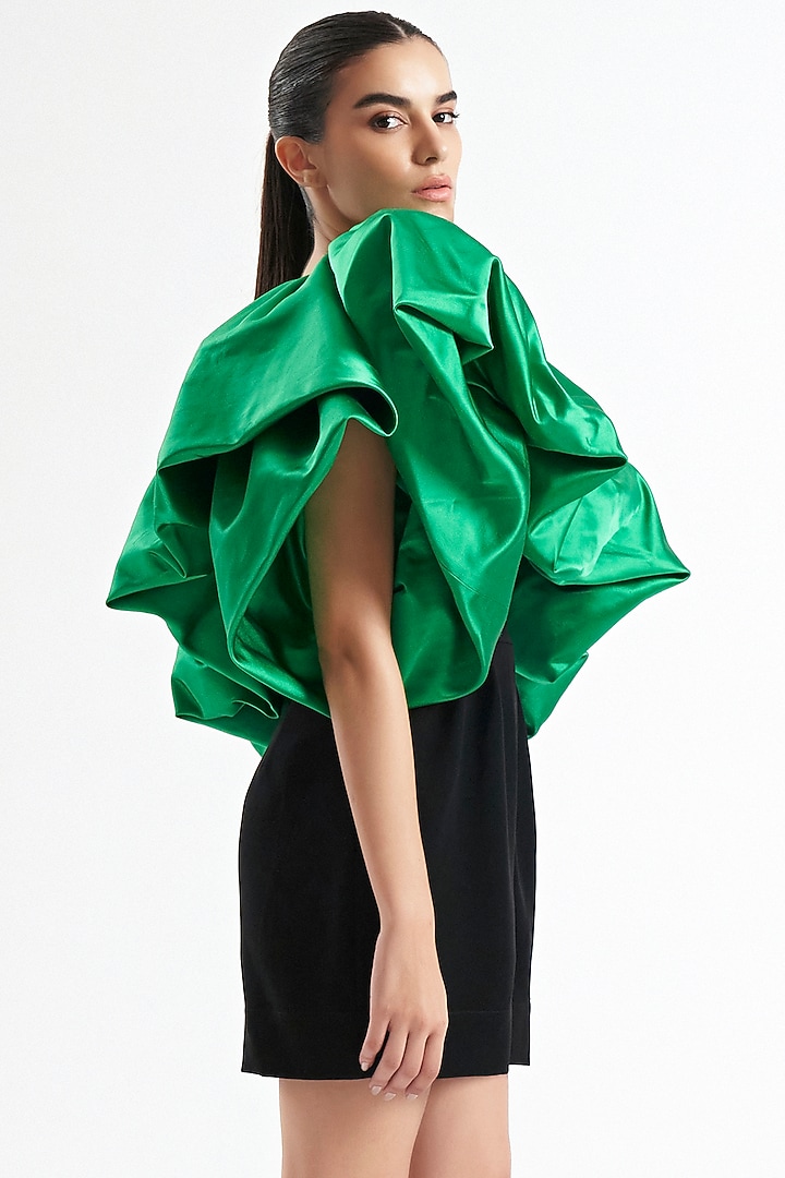 Black & Green Duchess Satin Romper by Gauri And Nainika at Pernia's Pop Up Shop