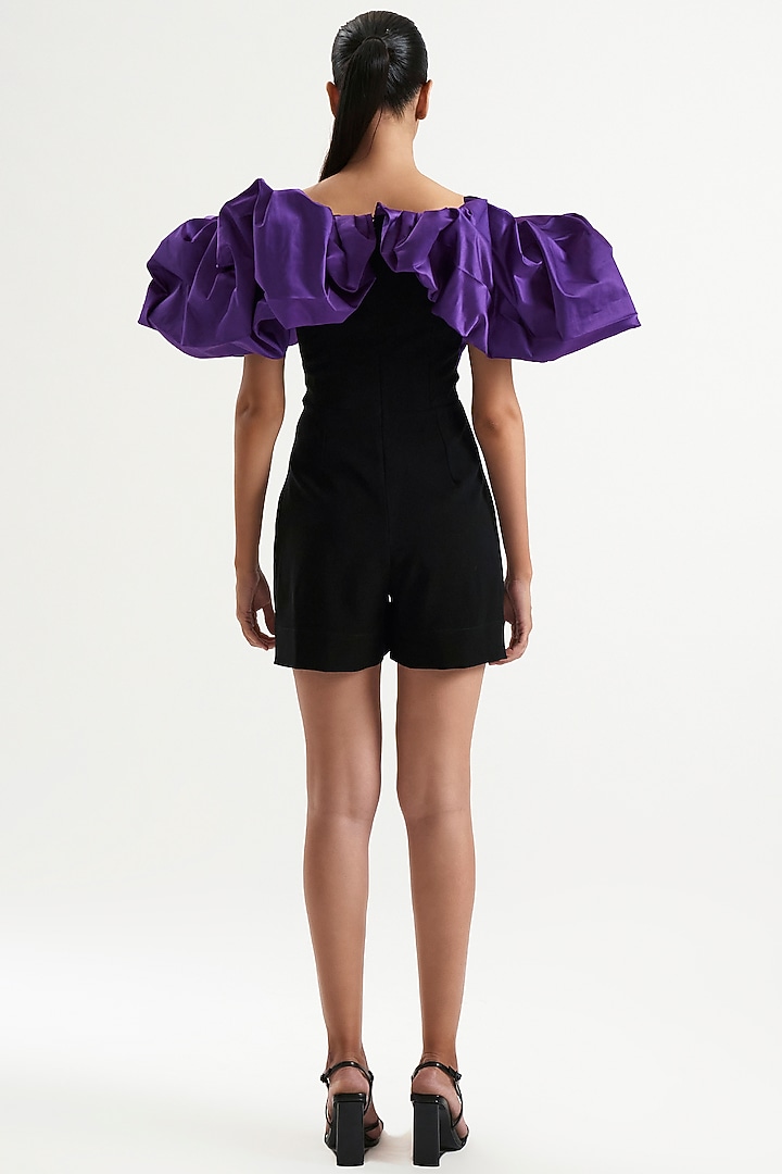 Black & Purple Duchess Satin Romper by Gauri And Nainika at Pernia's Pop Up Shop