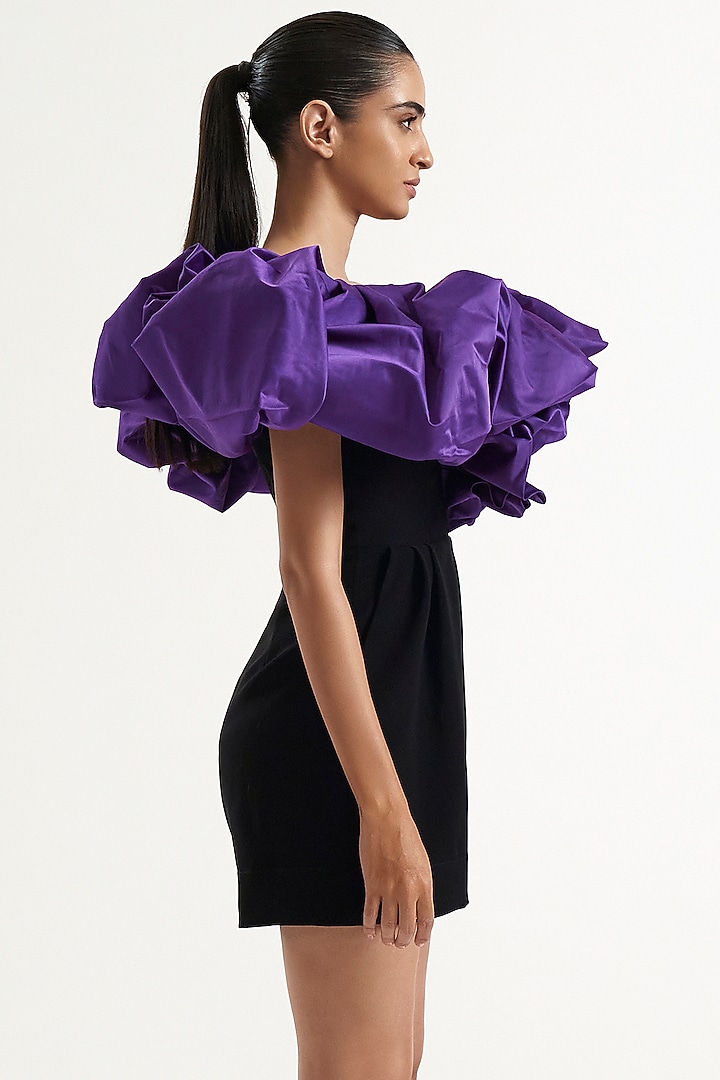 Black & Purple Duchess Satin Romper by Gauri And Nainika at Pernia's Pop Up Shop