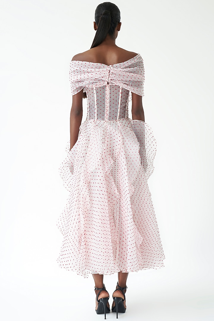 Light Pink Dotted Organza Midi Party Wear Dress by Gauri And Nainika at Pernia's Pop Up Shop