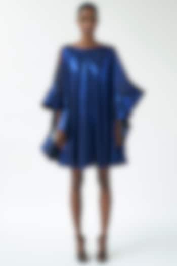 Electric Blue Lame Mini Dress by Gauri And Nainika