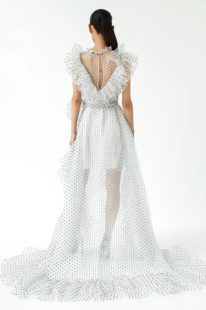Ivory Dotted Organza Party Wear Dress by Gauri And Nainika at Pernia's Pop Up Shop