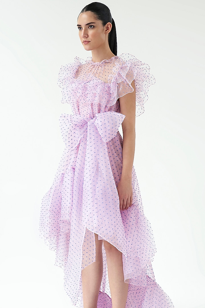 Mauve Dotted Organza Party Wear Dress by Gauri And Nainika at Pernia's Pop Up Shop