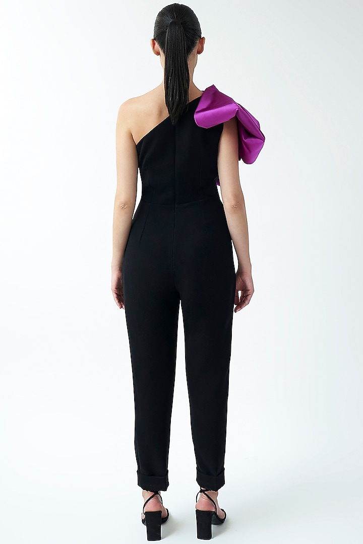 Black Micro & Duchess Satin Jumpsuit by Gauri And Nainika at Pernia's Pop Up Shop