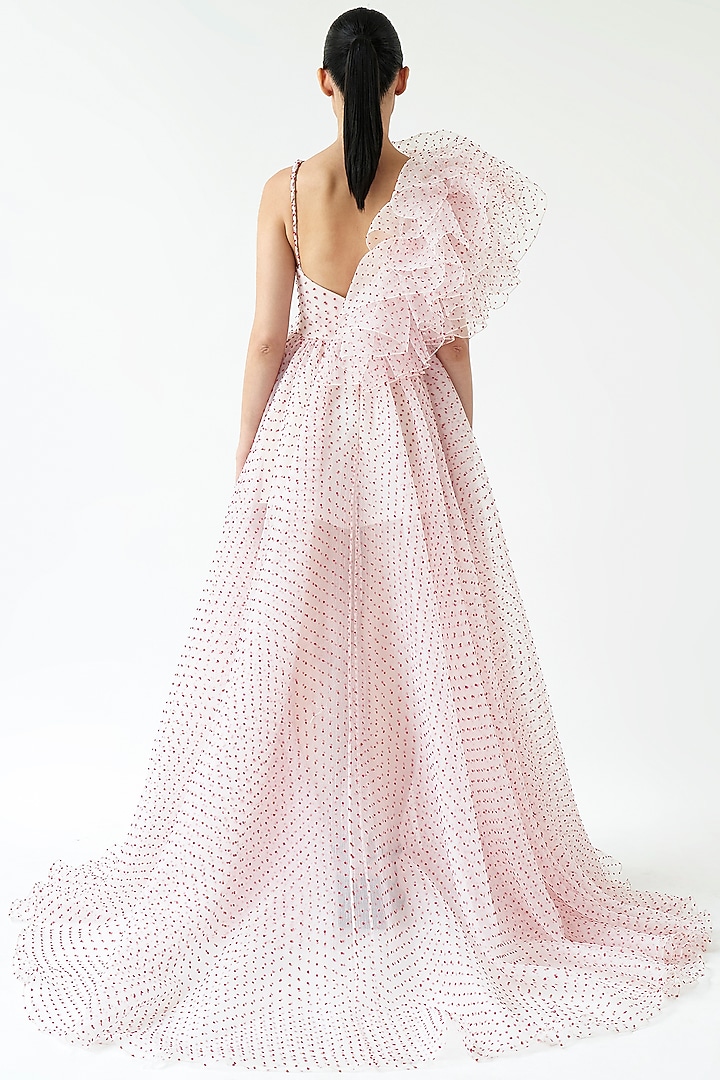 Light Pink Dotted Organza Bridal Gown by Gauri And Nainika at Pernia's Pop Up Shop