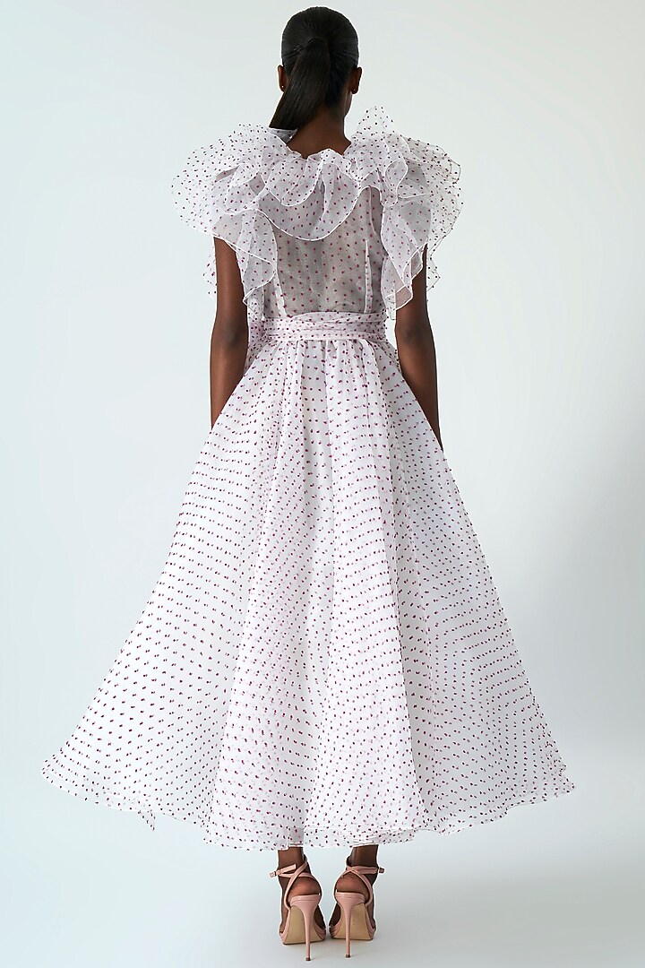 Ivory Dotted Organza Midi Party Wear Dress by Gauri And Nainika at Pernia's Pop Up Shop