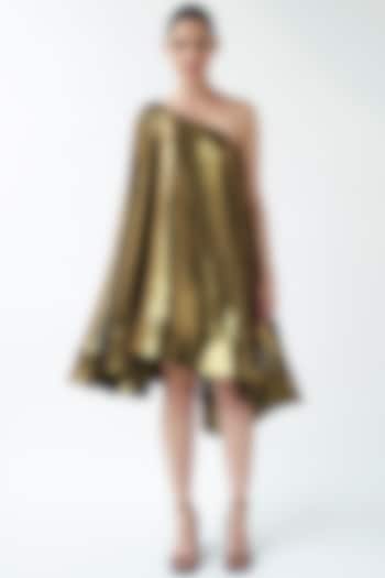 Gold Lame One-Shoulder Dress by Gauri And Nainika