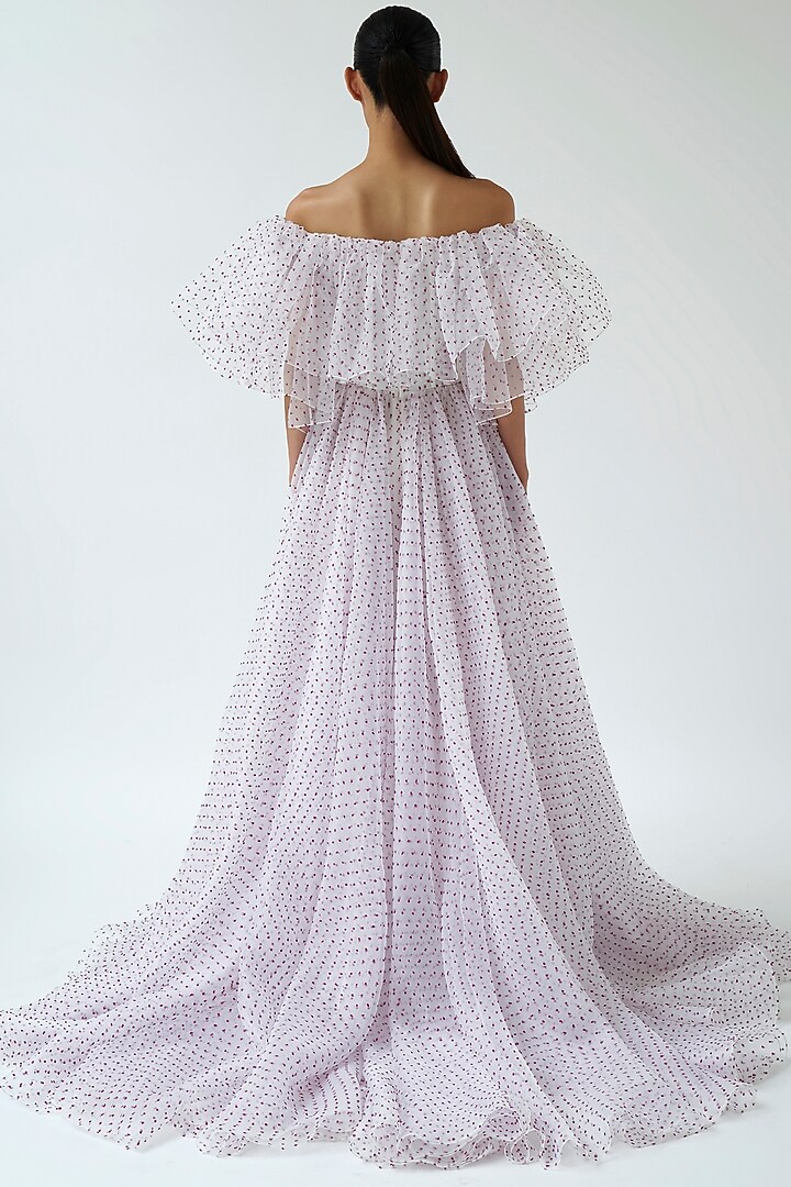 Ivory Dotted Organza Bridal Gown by Gauri And Nainika at Pernia's Pop Up Shop