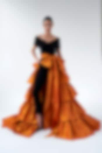 Orange Taffeta Tiered Overskirt by Gauri And Nainika at Pernia's Pop Up Shop