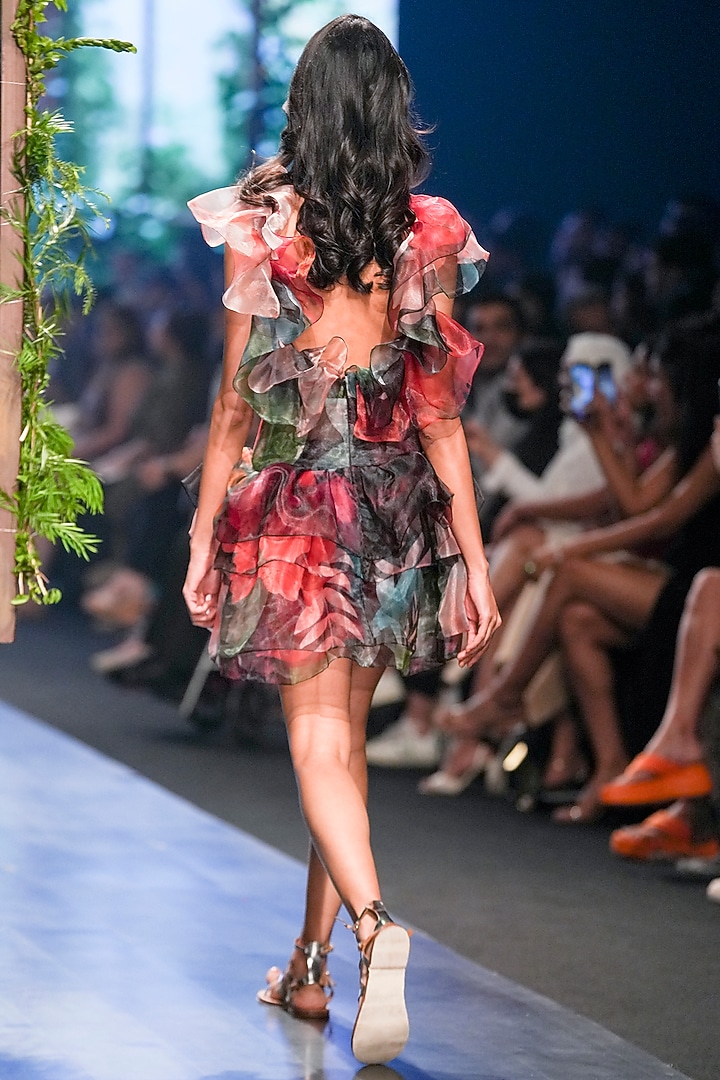 Multi-Colored Organza Printed Mini Party Wear Dress by Gauri and Nainika at Pernia's Pop Up Shop