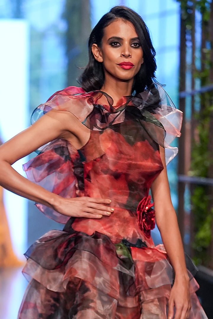 Multi-Colored Organza Printed Mini Party Wear Dress by Gauri and Nainika at Pernia's Pop Up Shop