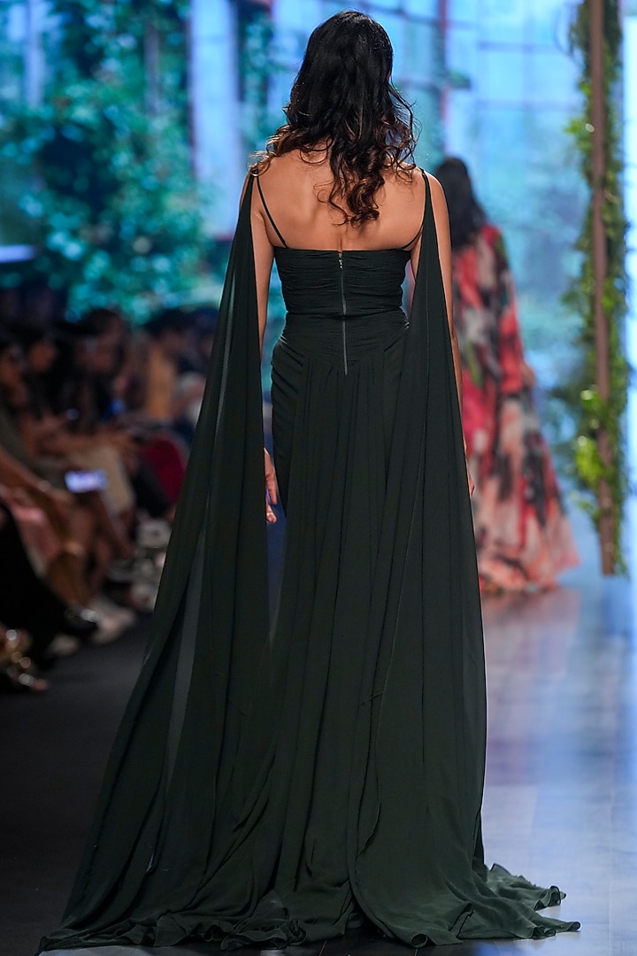 Emerald Green Chiffon Bridal Gown by Gauri And Nainika at Pernia's Pop Up Shop