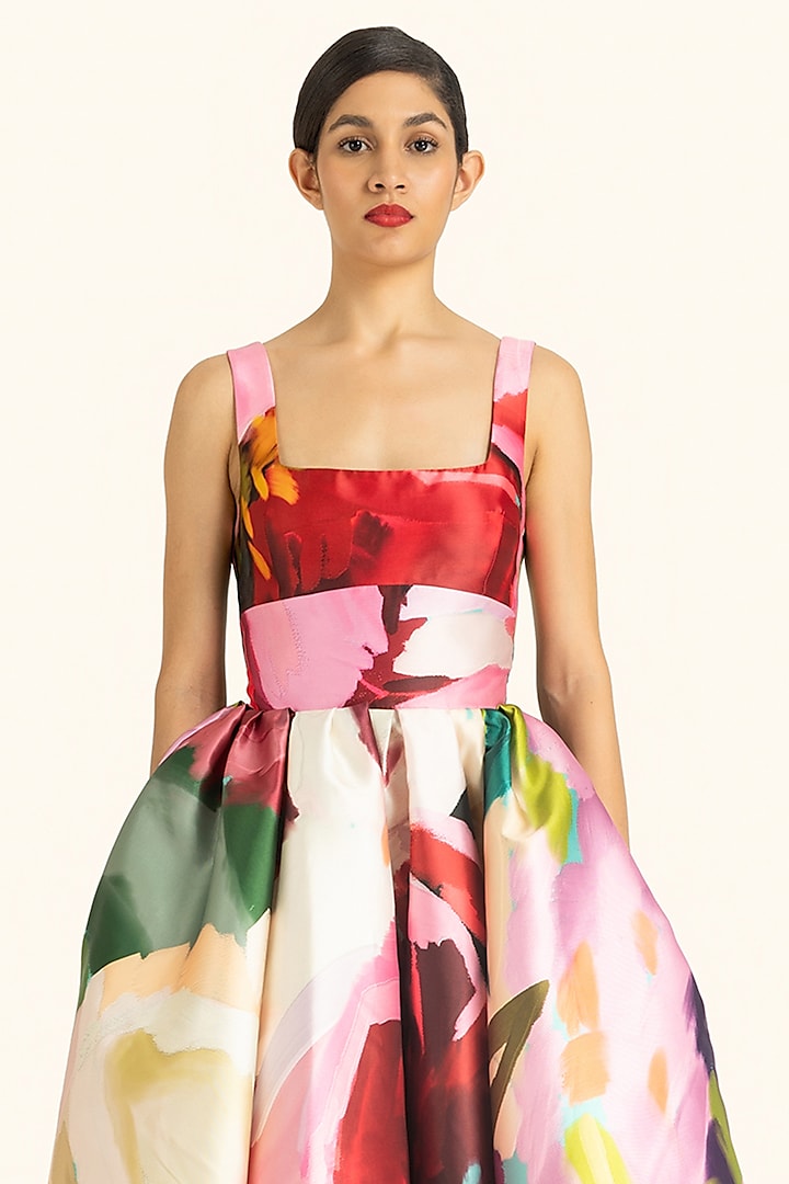 Multi-Colored Mikado Printed Midi Party Wear Dress by Gauri And Nainika at Pernia's Pop Up Shop