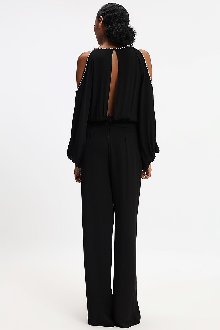 Black Pure Crepe Georgette Jumpsuit by Gauri And Nainika at Pernia's Pop Up Shop