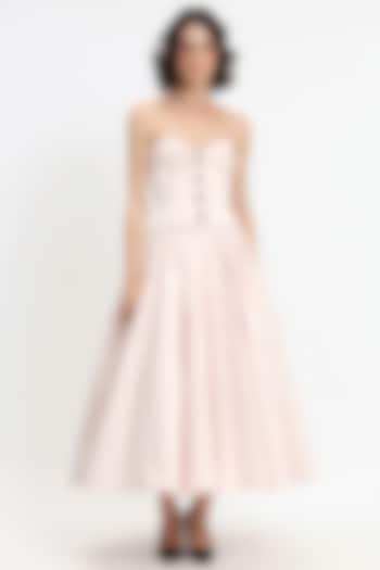 Light Pink Cotton Crystal Embroidered Corseted Maxi Dress by Gauri And Nainika at Pernia's Pop Up Shop