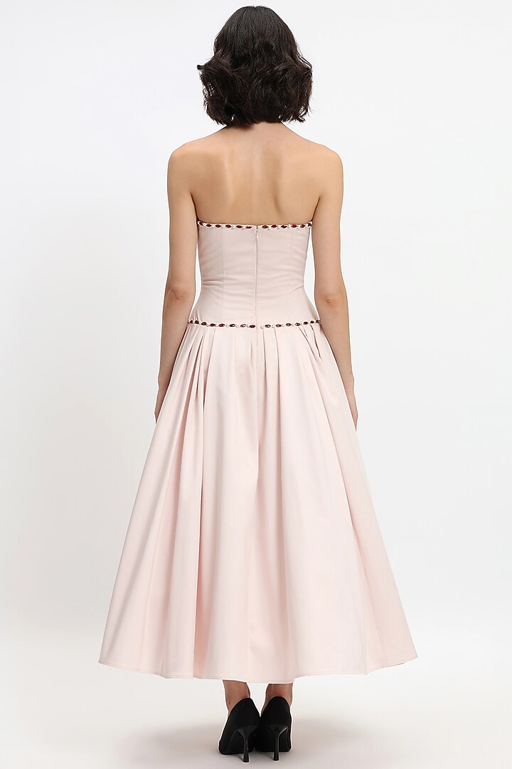 Light Pink Cotton Crystal Embroidered Corseted Maxi Party Wear Dress by Gauri And Nainika at Pernia's Pop Up Shop