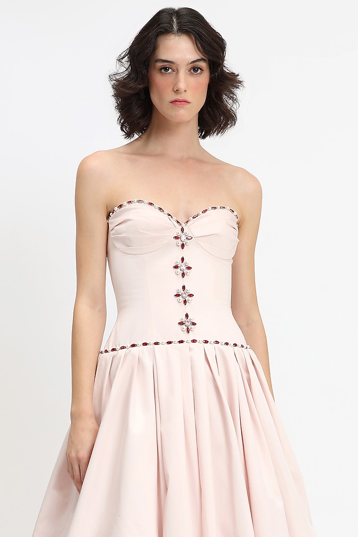 Light Pink Cotton Crystal Embroidered Corseted Maxi Party Wear Dress by Gauri And Nainika at Pernia's Pop Up Shop