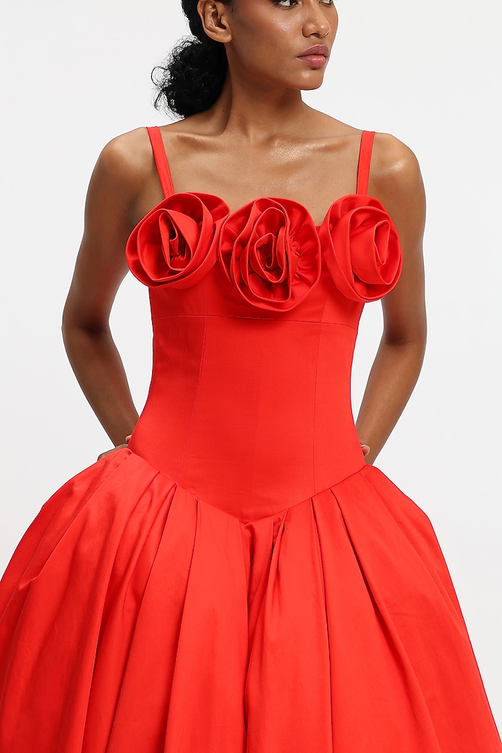 Scarlet Red Cotton Corset Maxi Party Wear Dress by Gauri And Nainika at Pernia's Pop Up Shop
