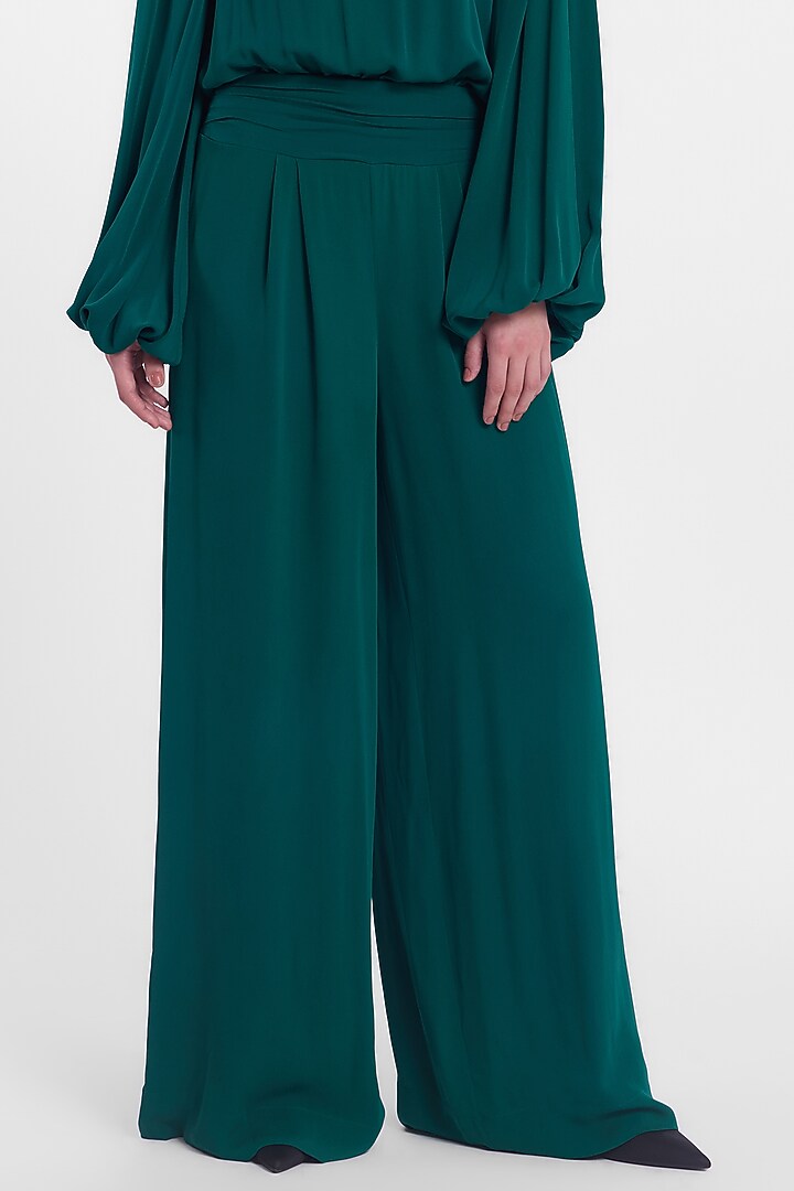 Bottle Green Crepe Georgette Jumpsuit by Gauri And Nainika at Pernia's Pop Up Shop