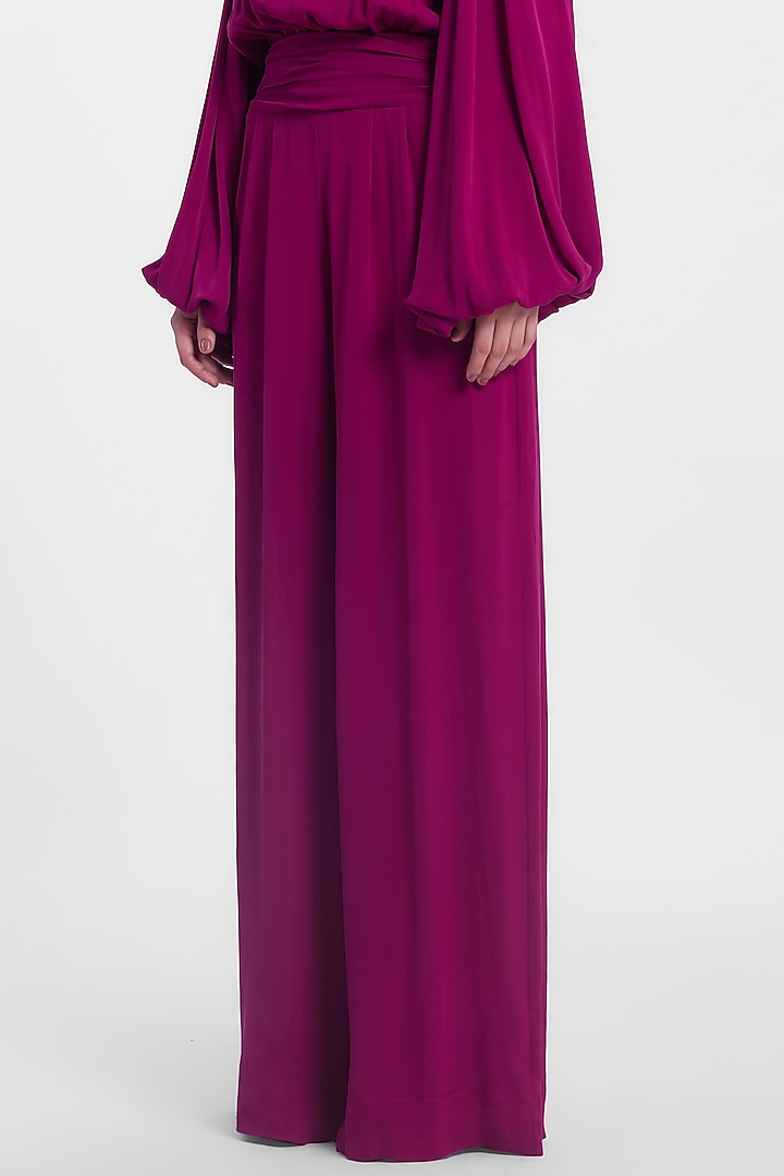 Magenta Crepe Georgette Floral Hand Embroidered Jumpsuit by Gauri And Nainika at Pernia's Pop Up Shop