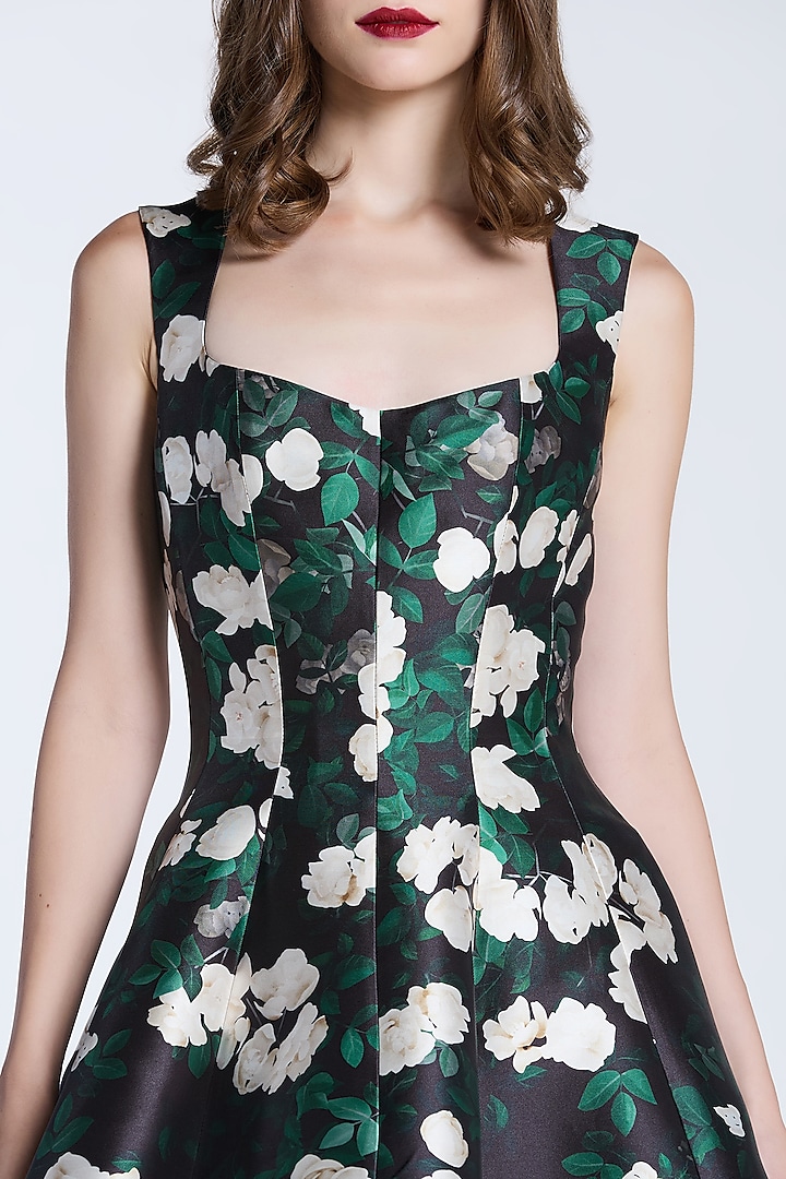 Multi-Colored Mikado Panelled Floral Printed Midi Party Wear Dress by Gauri And Nainika at Pernia's Pop Up Shop
