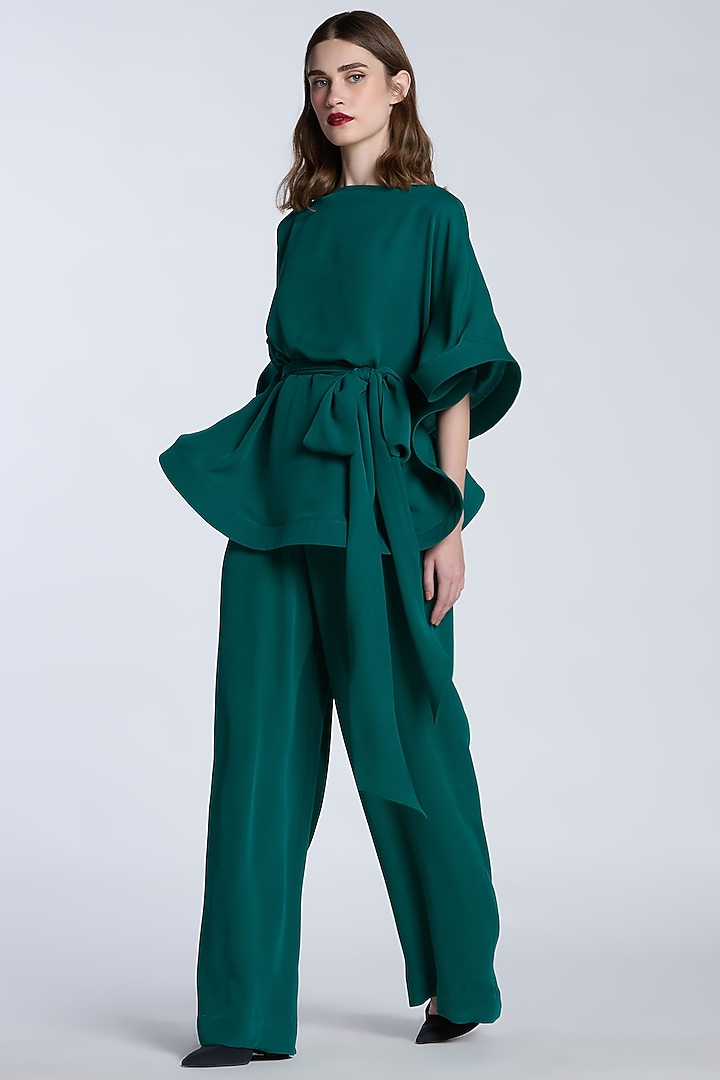Green Crepe Co-Ord Set by Gauri And Nainika at Pernia's Pop Up Shop
