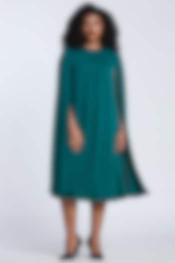 Green Crepe Pleated Trapeze Dress by Gauri And Nainika at Pernia's Pop Up Shop