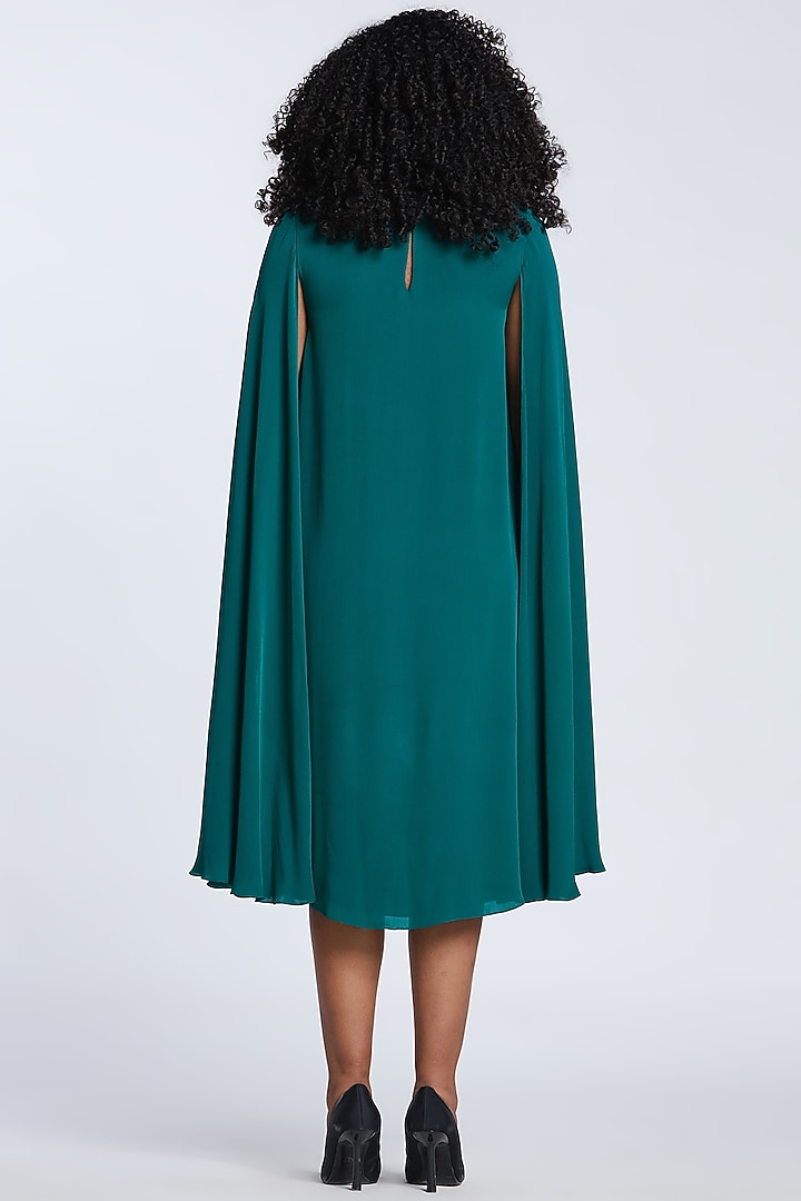 Green Crepe Pleated Trapeze Party Wear Dress by Gauri And Nainika at Pernia's Pop Up Shop